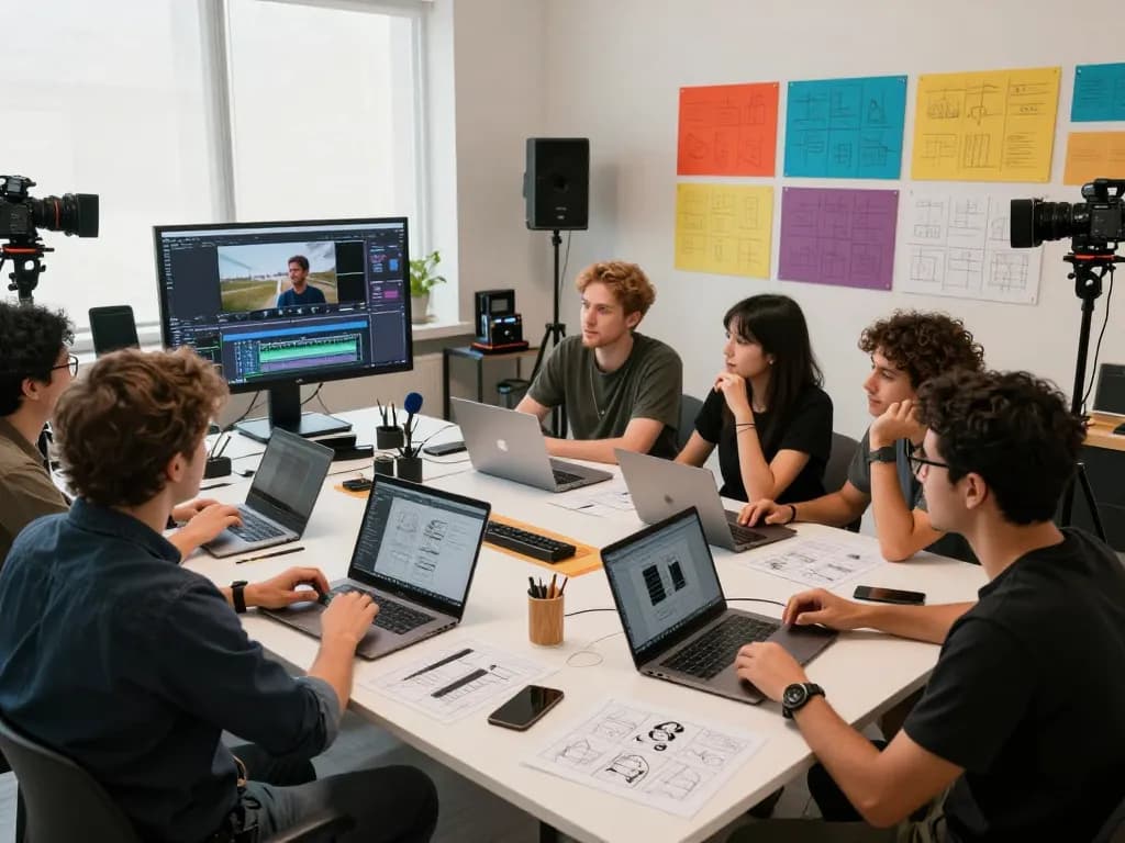 Seedance 2.0 enhances video production in a collaborative studio environment, showcasing creative storytelling.