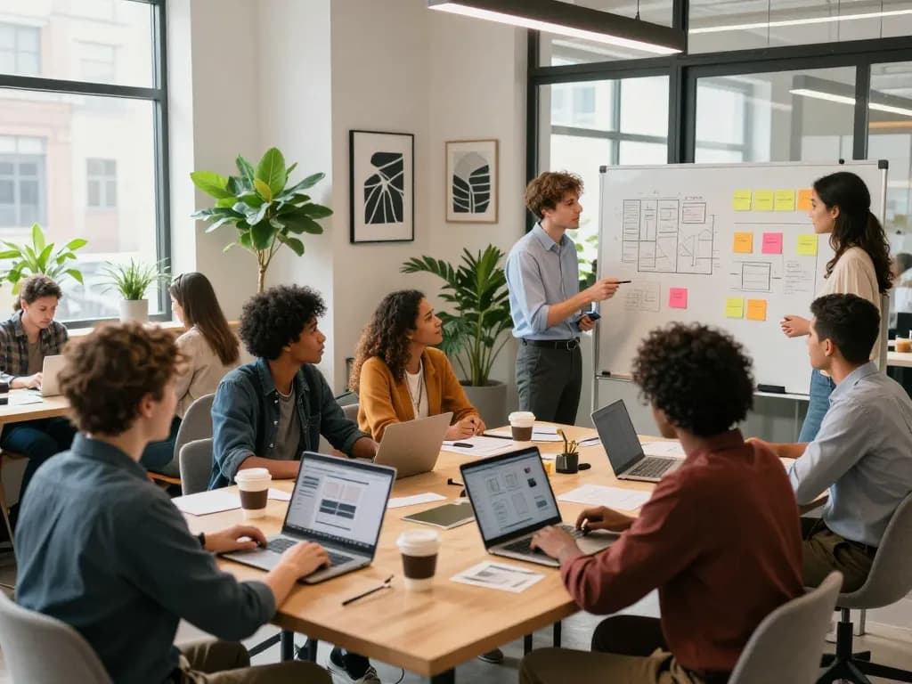 Diverse young professionals collaborating in a vibrant urban co-working space, enhancing productivity and creativity with c168.date.