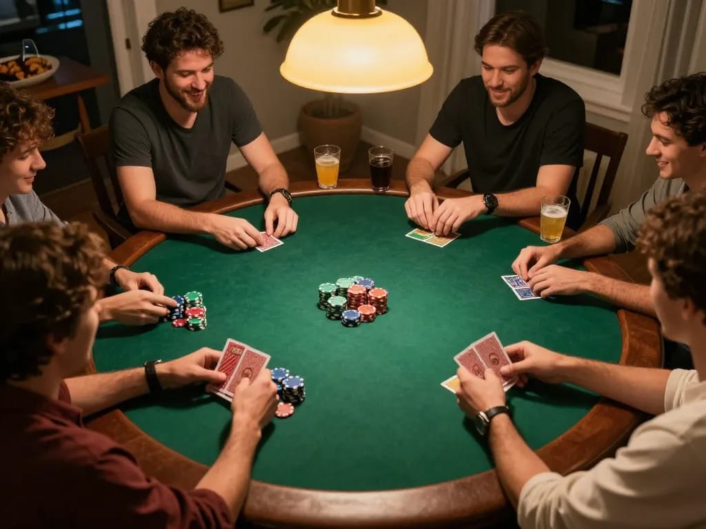Players engage in a strategic poker game at home while enjoying exciting moments with 68win.
