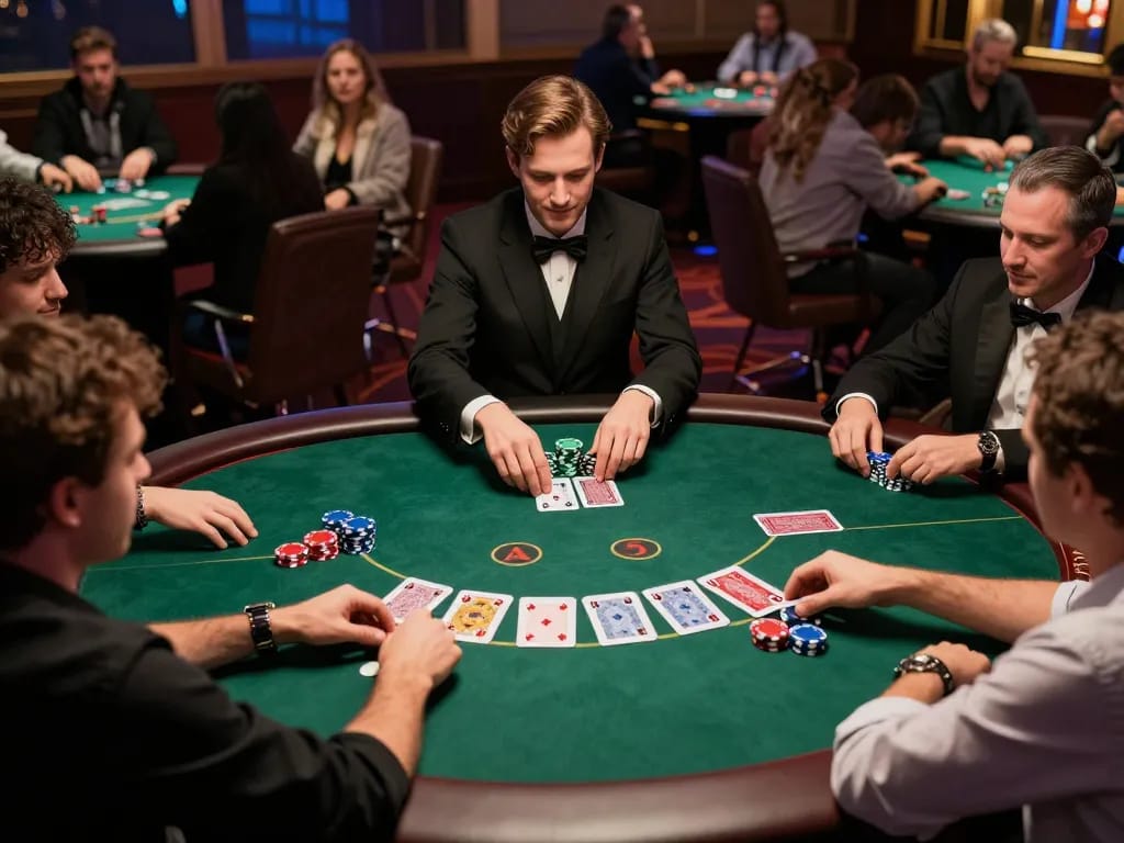 Exciting poker game at a high-end casino showing players engaged and focused,Trang Chủ C168