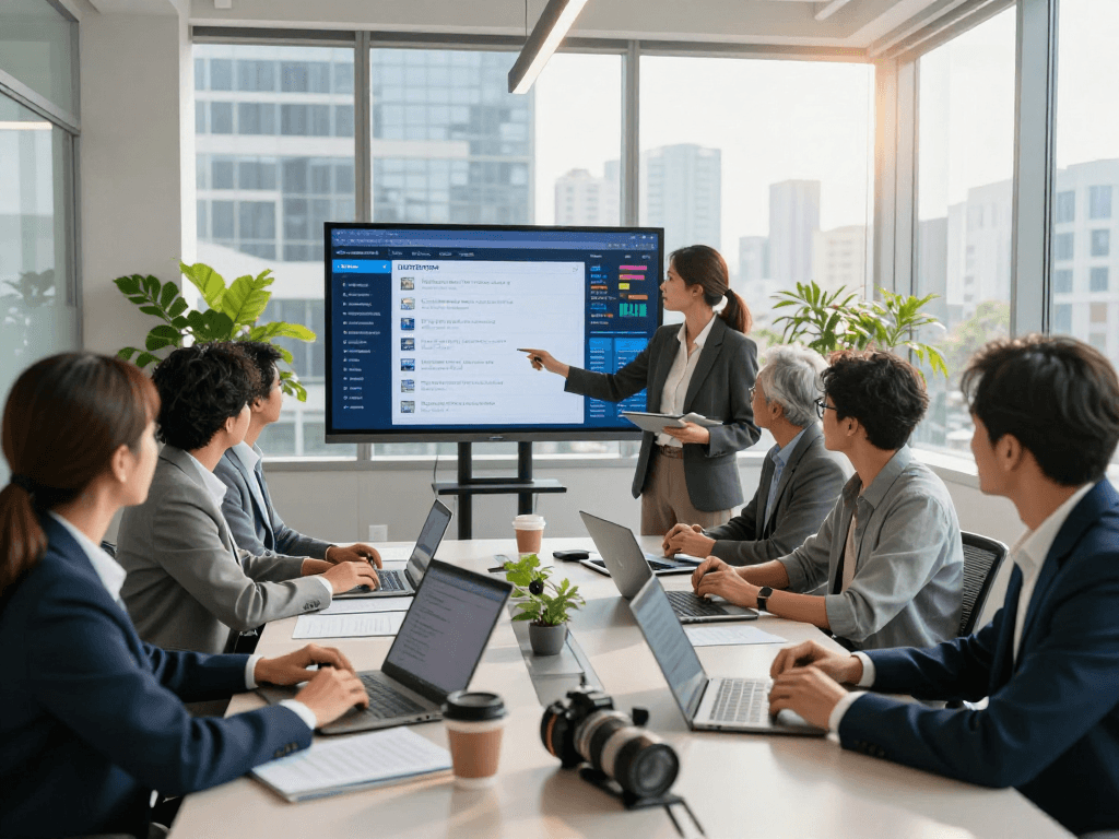 IDXSTAR data visualizations in a professional real estate meeting environment.