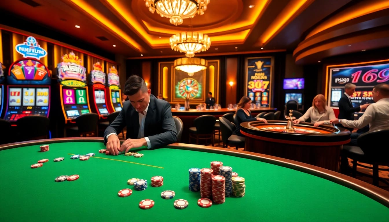 Engaging scene of players at a professional gaming table showcasing the Nhà cái PS99 experience.