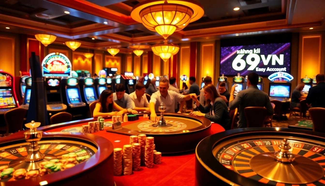 Engaging in the excitement of Đăng ký 69VN amidst a bustling casino atmosphere.
