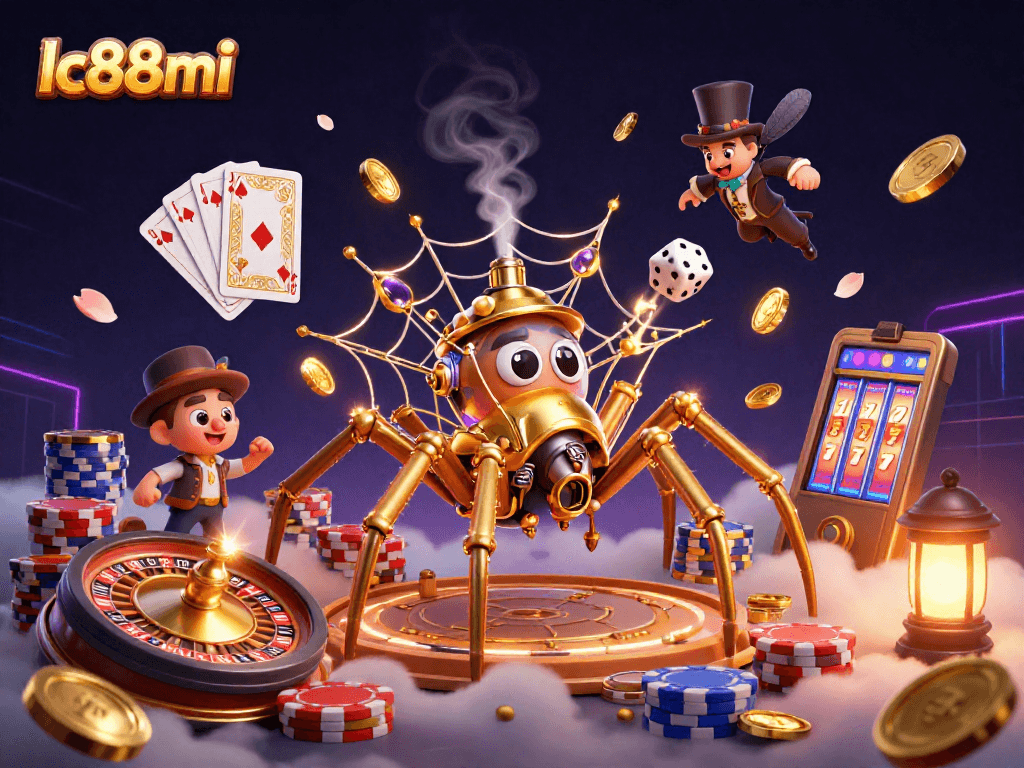 Engage in thrilling gaming at lc88mi with a spectacular steampunk-themed casino illustration.