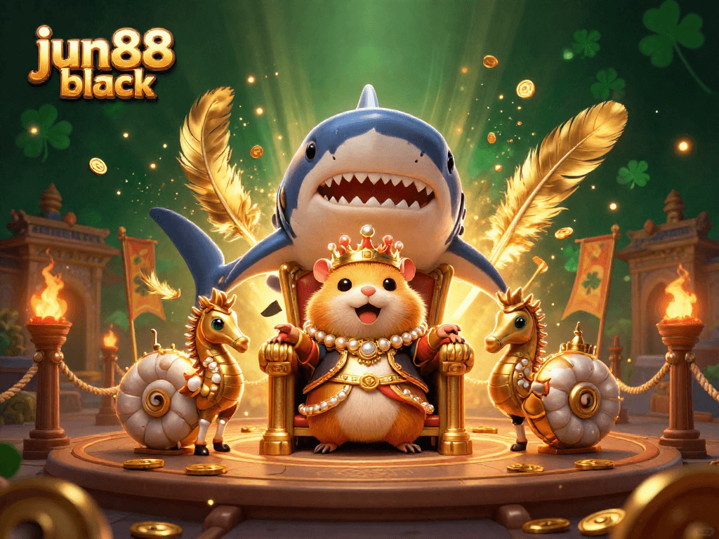 Engage in thrilling gameplay with jun88 black's vibrant casino scene featuring a fierce hamster king.