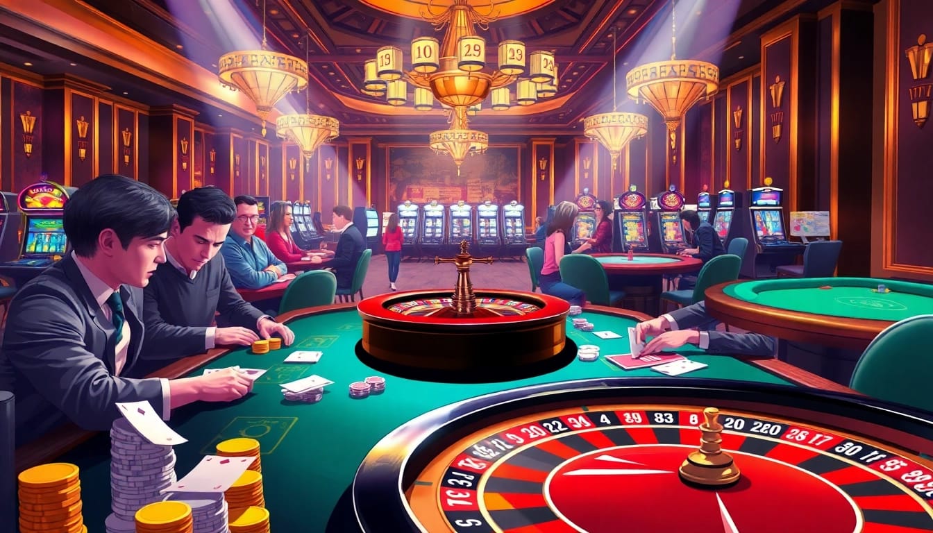 Exciting gaming action at mmoo.de.com featuring poker, roulette, and vibrant casino atmosphere.