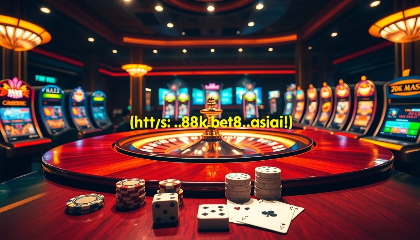 Experience the excitement of gaming with luxury casino elements at https://8kbet8.asia/ featuring roulette and slot machines.