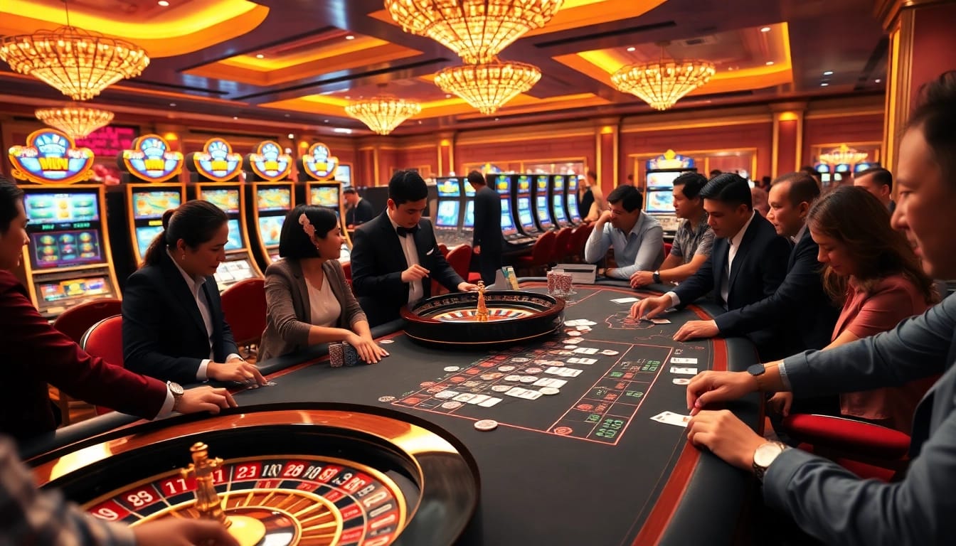 Tổ chức an exciting poker game at Tập đoàn okwin's premier casino with colorful chips and cards.