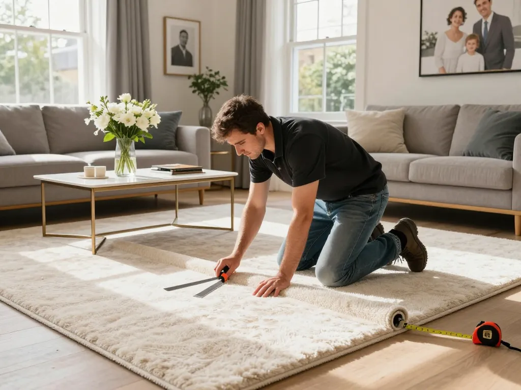 Experience top-notch carpet fitting services West London in a stylish home setting with a professional at work.