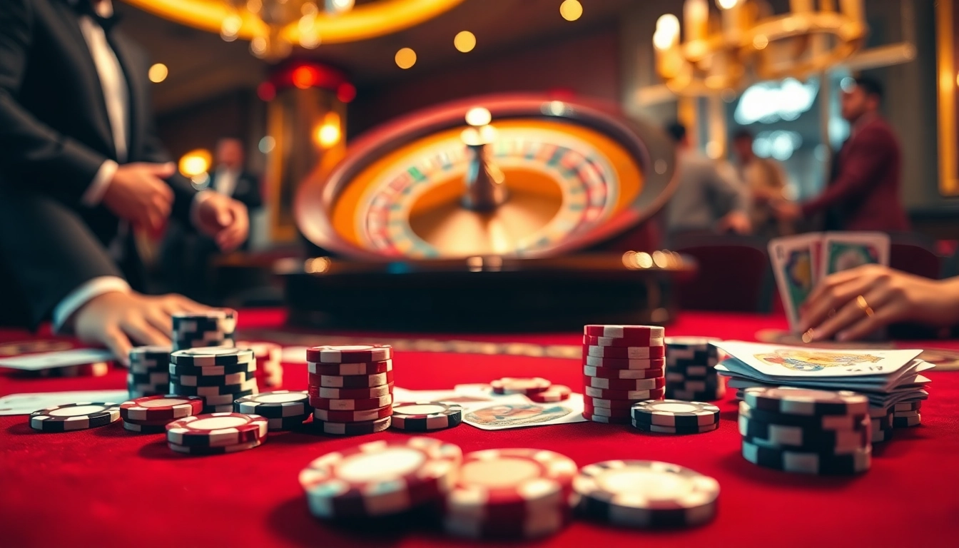 Experience high-stakes gambling at https://bj88h.org/ with an elegant casino setting showcasing thrilling games.