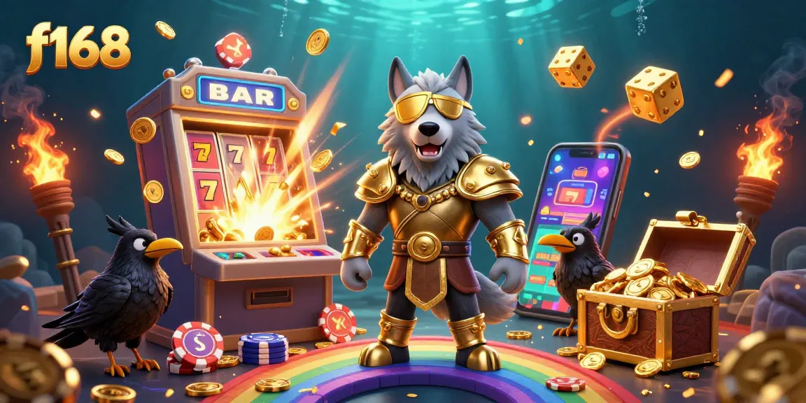 Engage with f168's exciting gaming world featuring a thriving jackpot scene bursting with vibrant symbols and winnings.