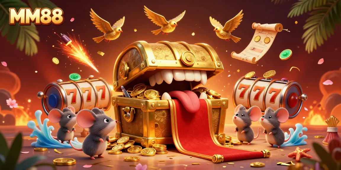 Engage in thrilling online slots action at MM88's vibrant gaming scene with treasure elements and winning symbols.