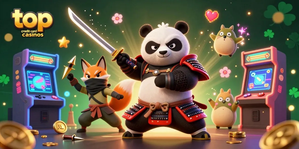 Experience thrilling gaming at top credit card casinos with vibrant 3D characters and casino motifs.