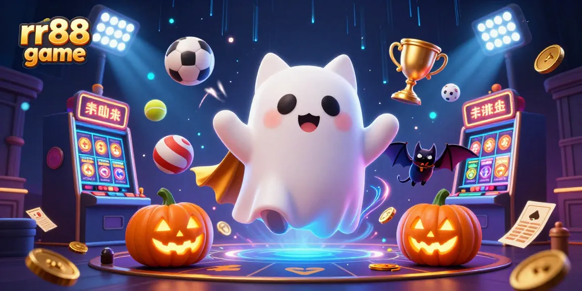 Experience the excitement of rr88 game with a friendly ghost cat in a haunted casino atmosphere.