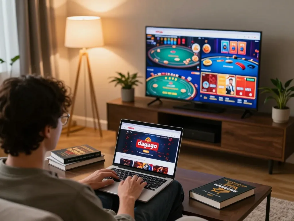 Engaging online gaming setup with dagago interface, showcasing strategic gameplay and cozy atmosphere
