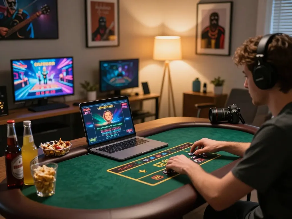 Player enjoying an engaging hm88 online casino experience at home using a laptop.