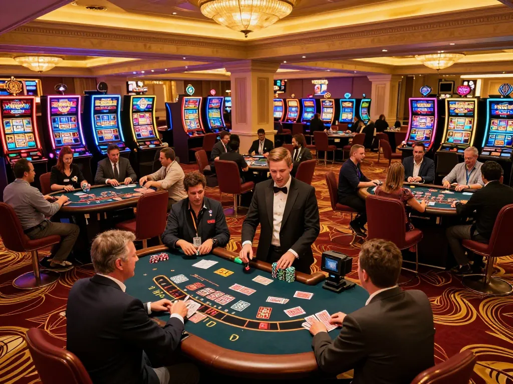 Players enjoying blackjack at Dwin's upscale casino with vibrant atmosphere and winning excitement