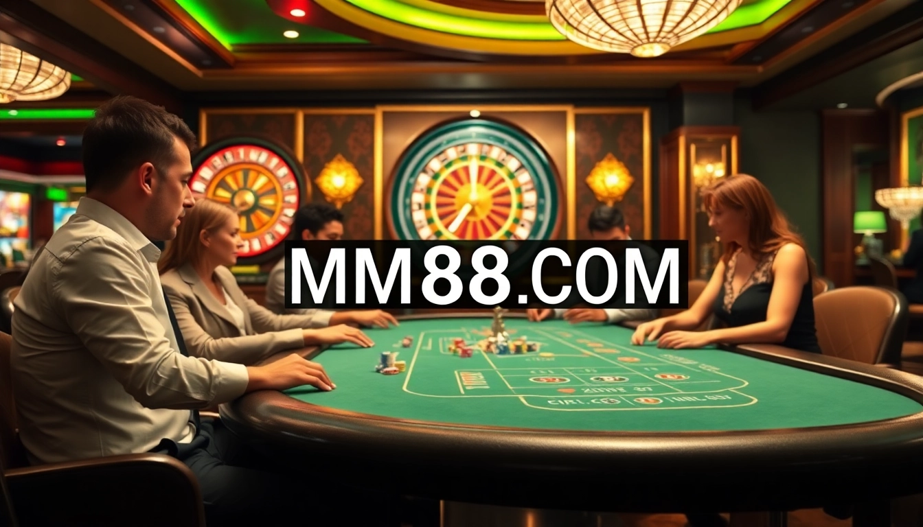 Dynamic poker game scene with players enjoying MM88 COM's exciting offerings.