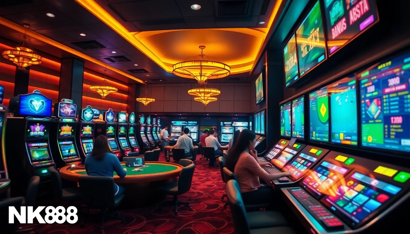 Exciting gaming experience at NK88 com, featuring diverse casino games and vibrant casino atmosphere.