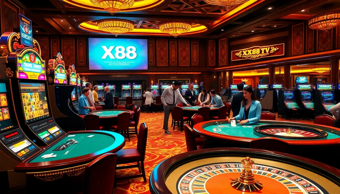 Experience the excitement of XX88 TV with engaging gaming and betting activities in a luxurious casino setting.