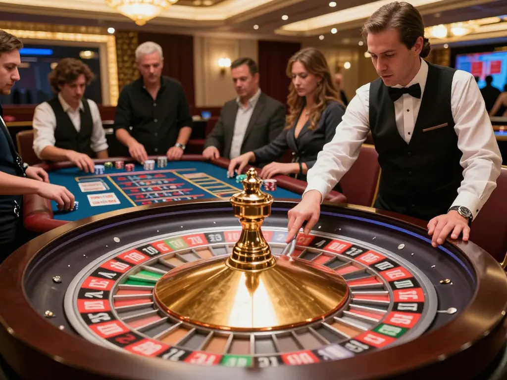 Tg88 roulette scene portrays an exciting live game with players engaged in betting and a croupier spinning the wheel.