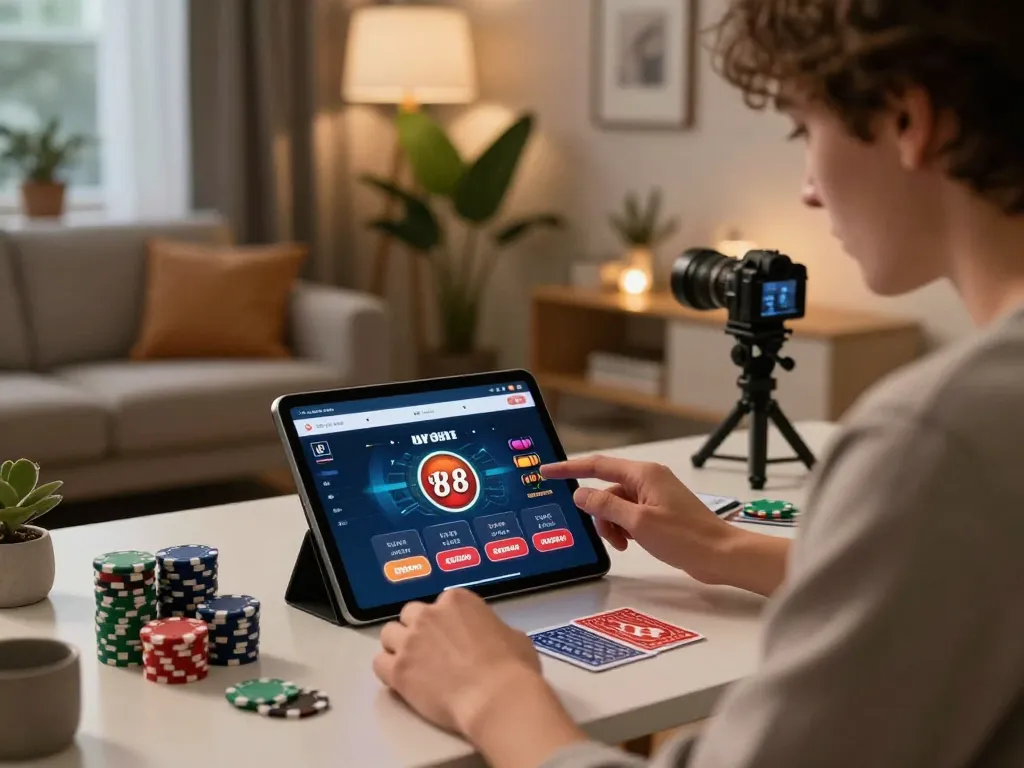 Player using the lv88 app for online gaming in a cozy home office setting