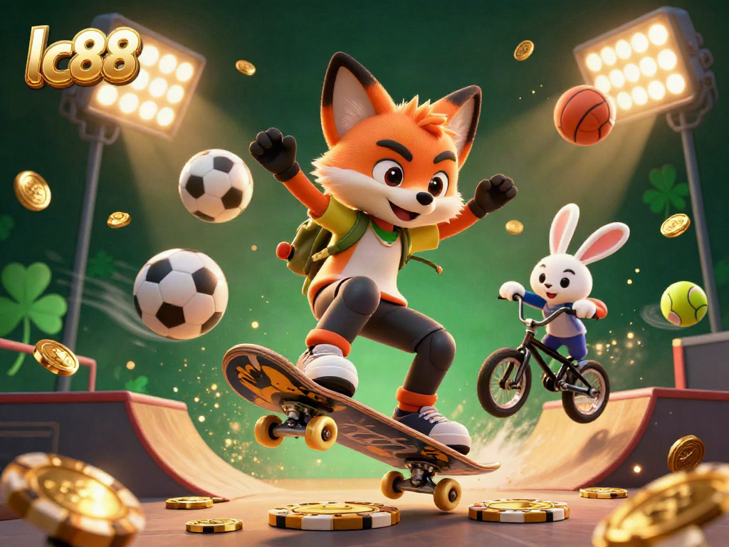 Experience the excitement of lc88 with a vibrant 3D illustration showcasing gaming and sports action.