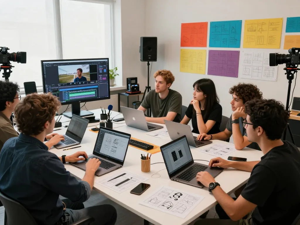 Seedance 2.0 enhances video production in a collaborative studio environment, showcasing creative storytelling.
