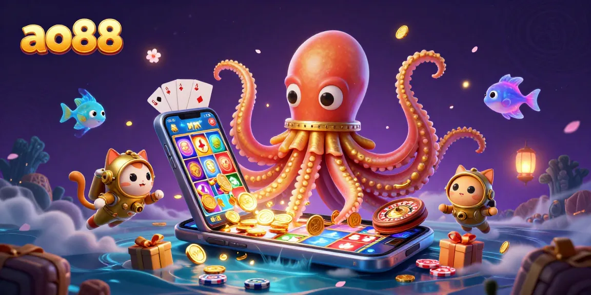Join the adventure with ao88 as the kraken reveals treasures and thrilling games in this immersive casino illustration.