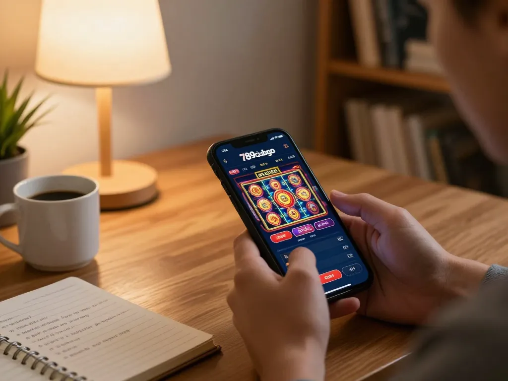 Experience immersive gaming with the 789clubgo app on smartphone in a cozy setting.