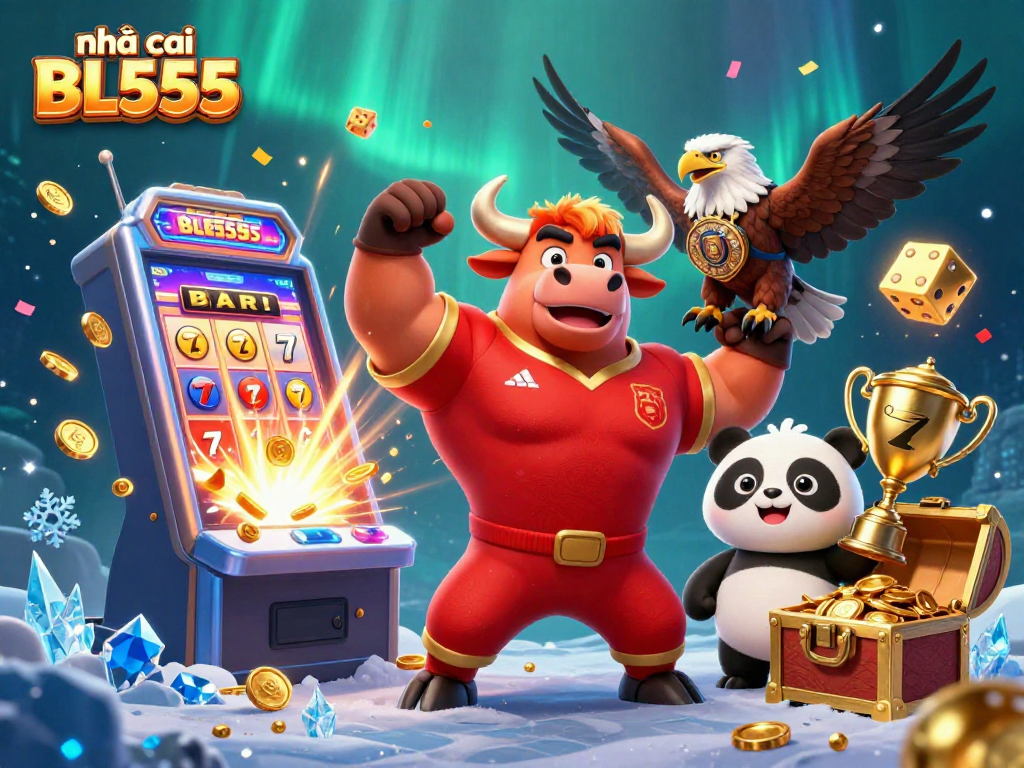 Experience the thrill with nhà cái BL555 as a bull mascot celebrates a jackpot win!