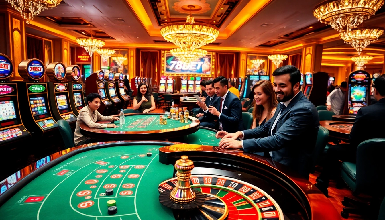 Players engaging in exciting casino games at 789BET, showcasing poker, slots, and roulette action.