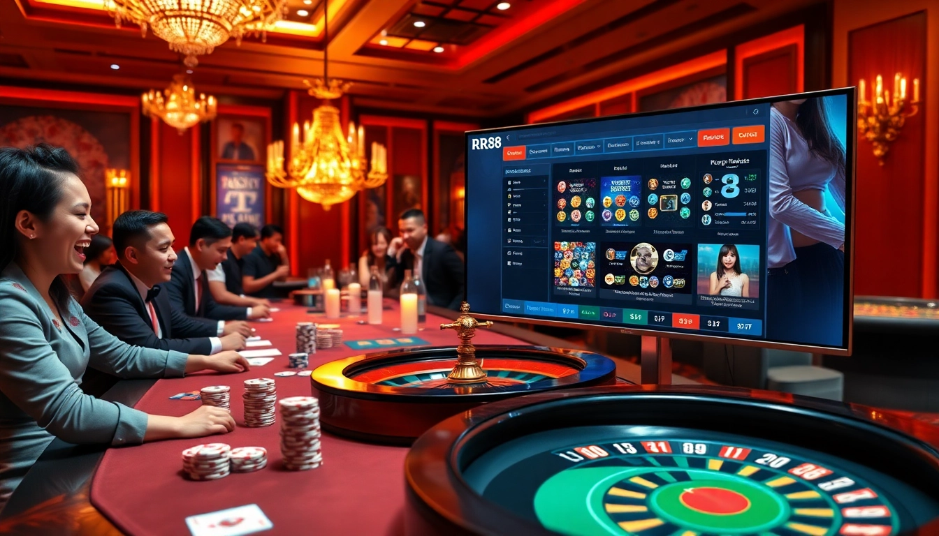 Experience thrilling RR88 gameplay at a glamorous casino table with poker chips and cards.