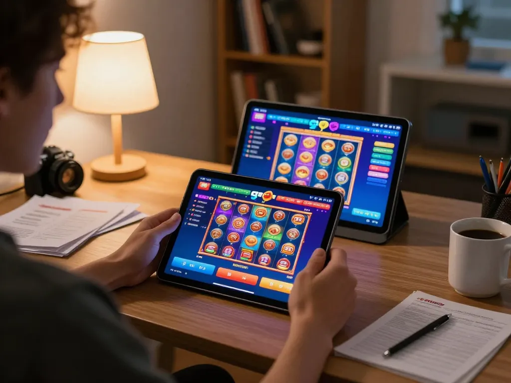 Engaging with the go8 platform in a cozy home setup, emphasizing strategic online gambling