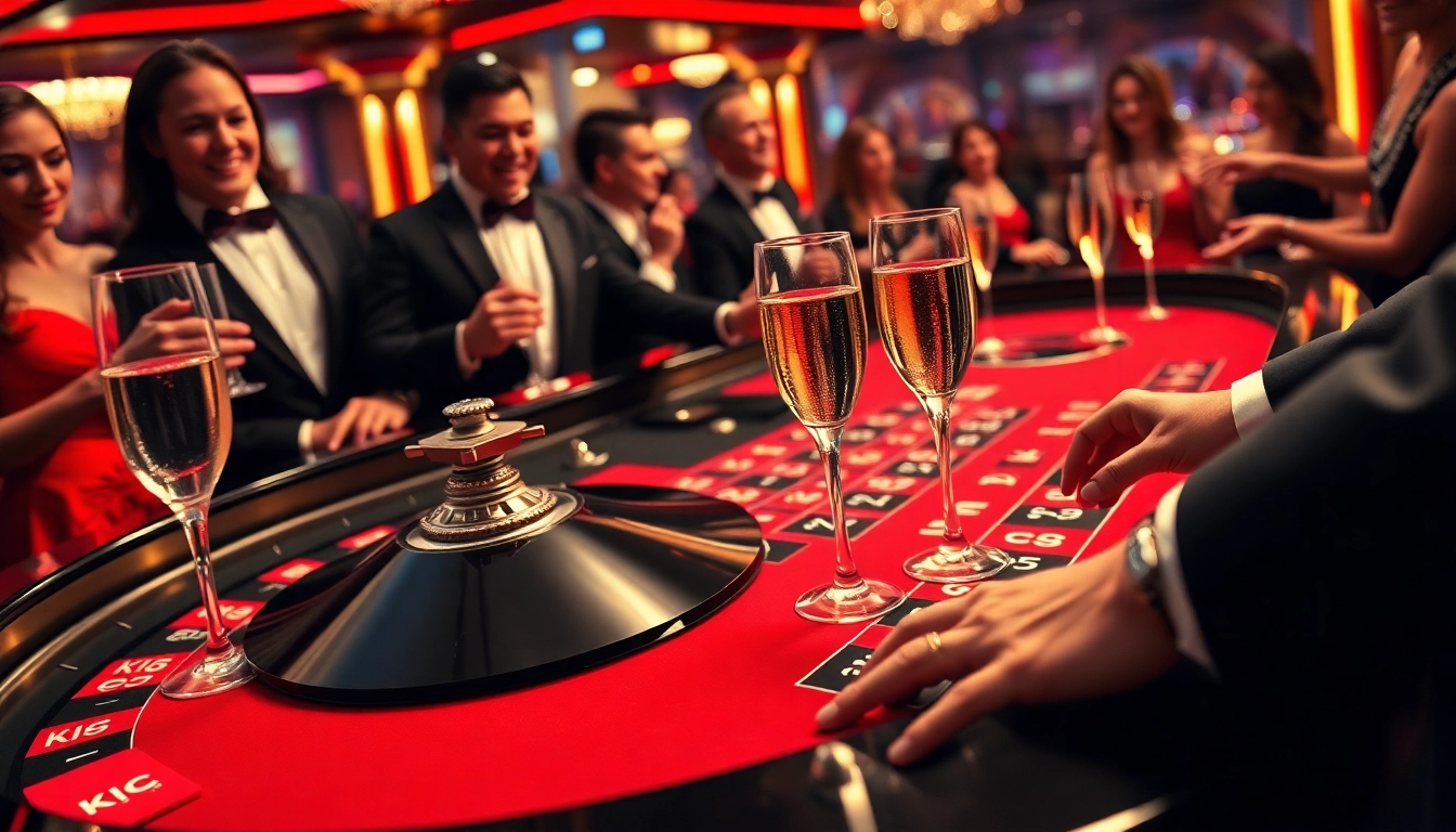 Exciting roulette table scene featuring KJC branding with players placing bets.