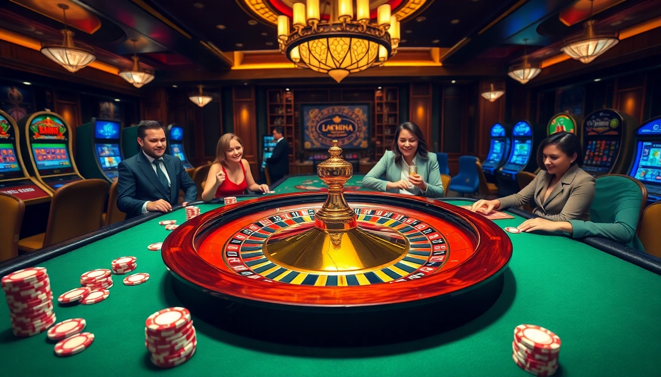 Excitement at the luck8 casino with players at the roulette table and vibrant gaming ambiance.