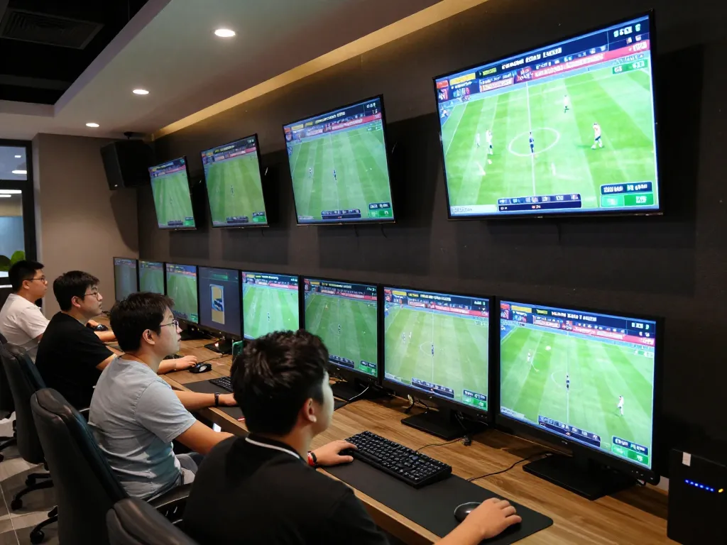 Betters review live bets at kkeonhacai sports betting lounge, showcasing a dynamic atmosphere.