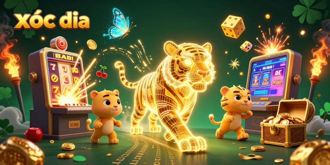 Xóc đĩa players engaging in an exciting game with animated slot machine, golden dice, and vibrant casino elements.