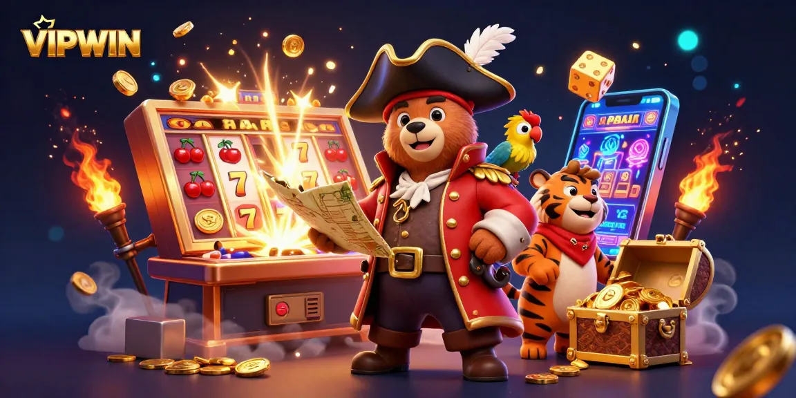 Experience the excitement of VIPWIN with vibrant casino-themed 3D characters and dynamic game elements.