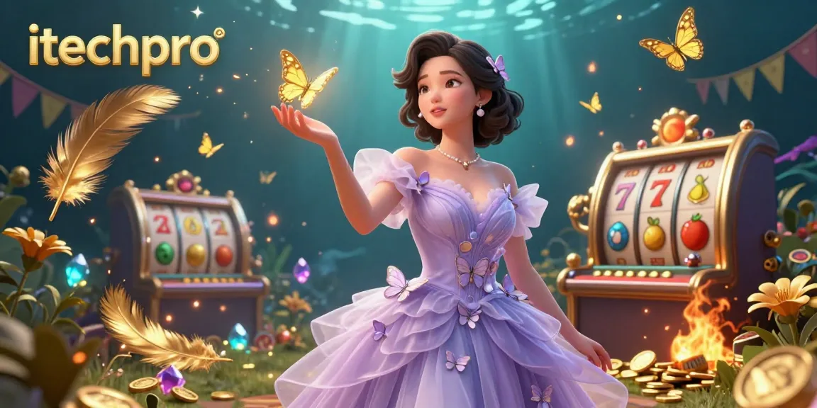 Experience thrilling gameplay with itechpro as golden butterflies and jackpots animate in this vibrant casino scene.