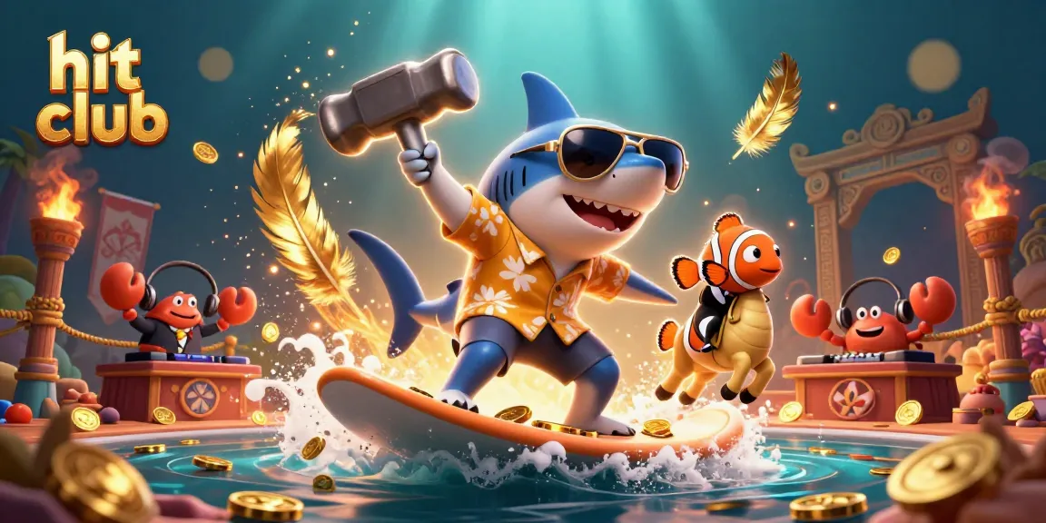 Experience thrill at hit club gaming with a lively underwater scene exhibiting fun characters and gambling elements.