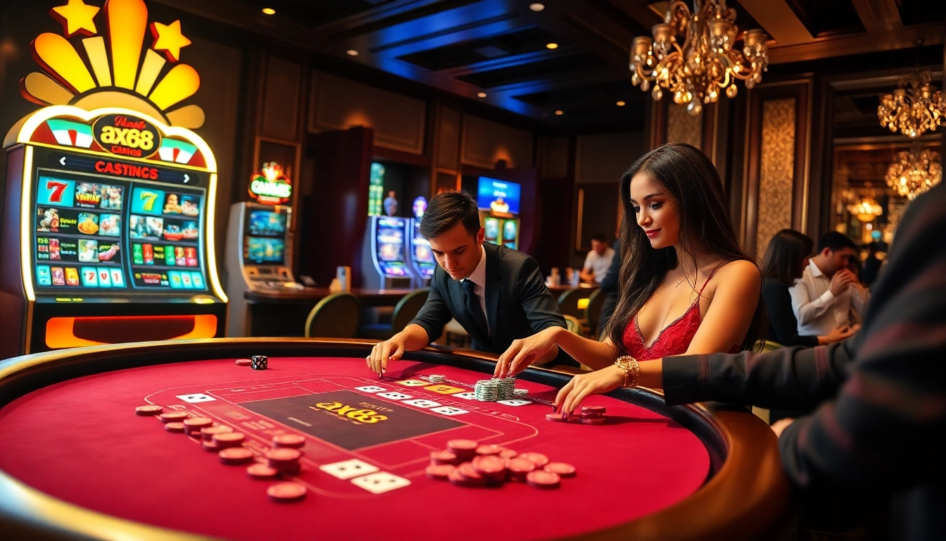 Experience thrilling gameplay with casino elements from https://ax88.bid/, featuring vibrant chips and engaging dealers.