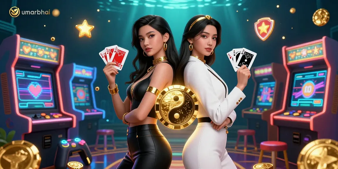 Experience thrilling gameplay with umarbhai as twin Asian women showcase their skills, adding vibrant casino elements for excitement.