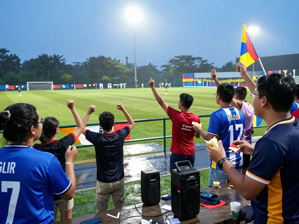 Fans enjoying live football match updates on 7m while celebrating with friends.