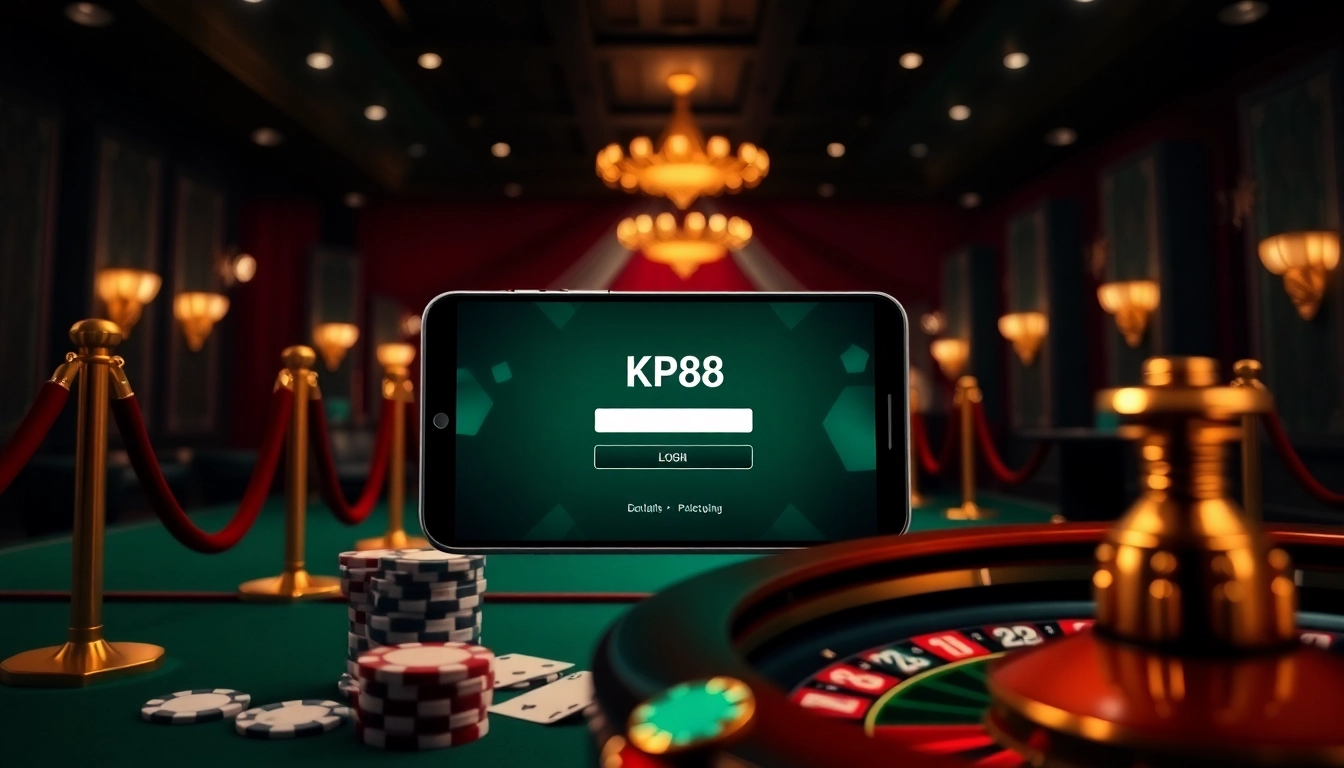 Engaging image of logging into KP88 featuring luxury gambling elements and a modern interface.