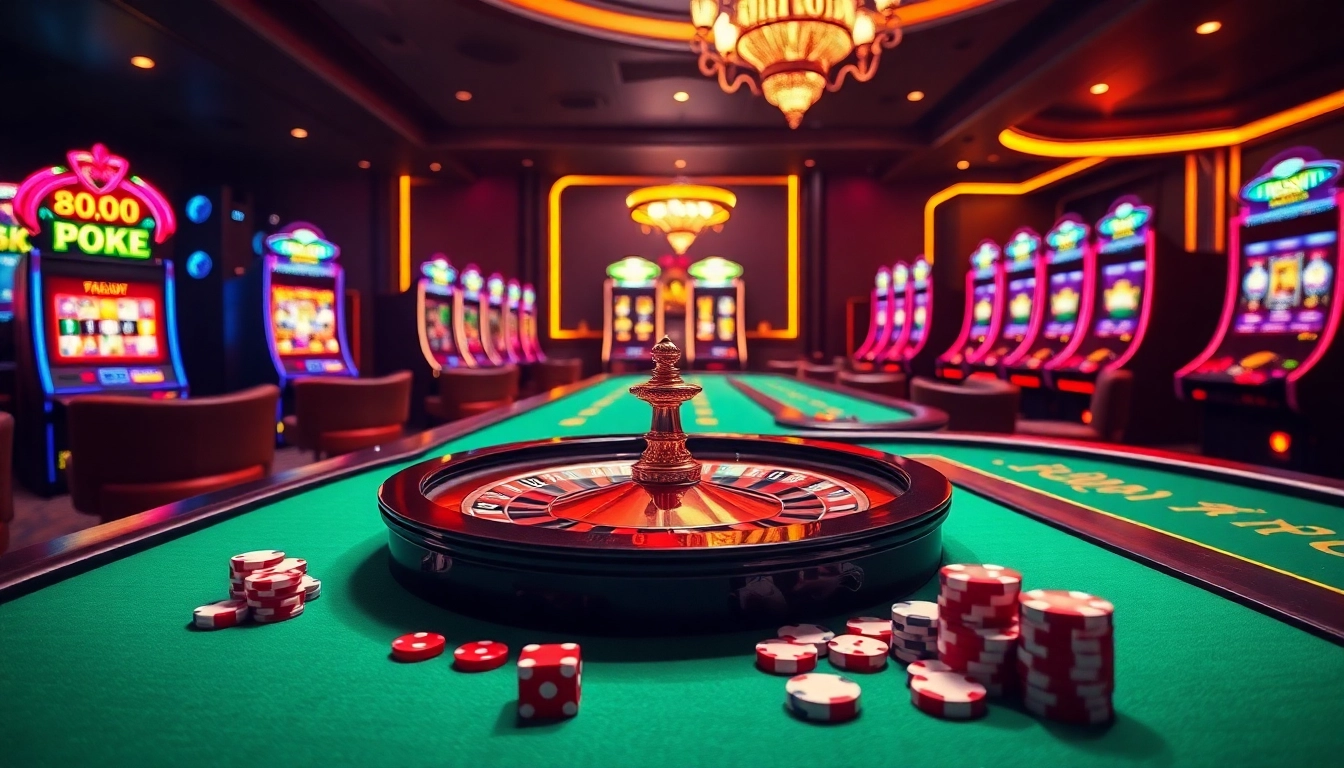 Experience the excitement of 678VIP online gambling with vibrant roulette and poker setups.