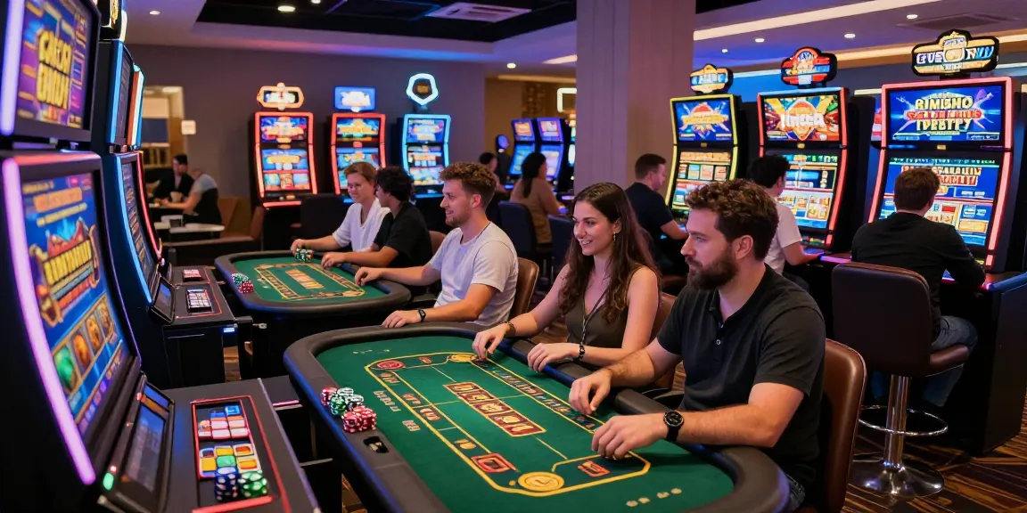 Players enjoying diverse games at lively non gamstop casinos, featuring engaging slot machines and live dealer tables.