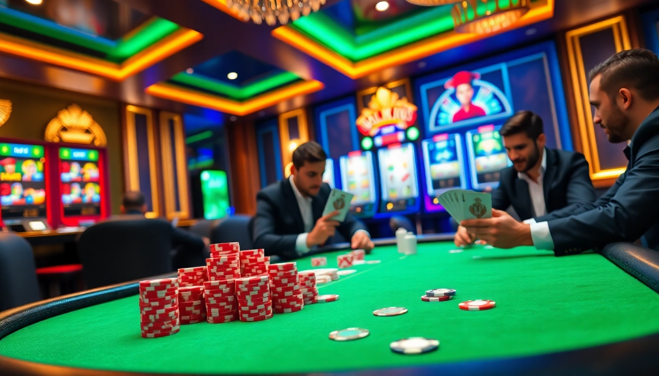 Experience the excitement at i9bet with professional poker players and vibrant slot machines.