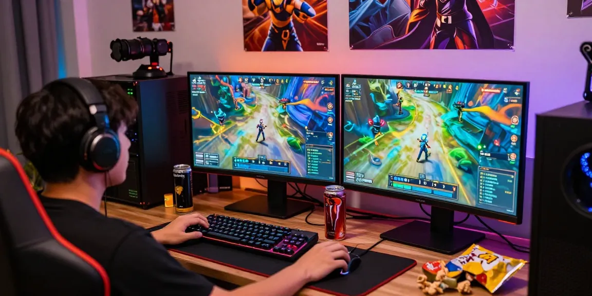 Engaged player enjoying a dynamic gaming session on bl555 platform with multiple screens and vibrant atmosphere.