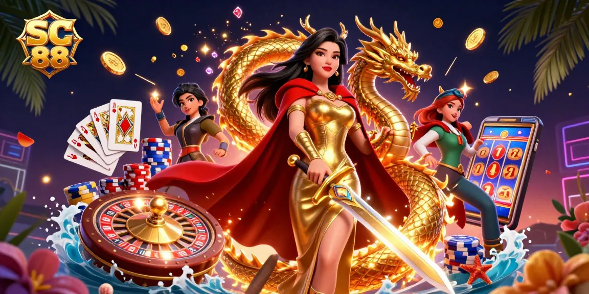 Engage in thrilling gameplay with SC 88 showcased in this vibrant casino-inspired digital artwork.